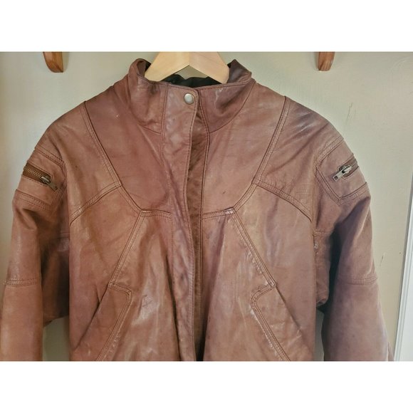 Vintage Burk's Bay Distressed Brown Leather Jacket, Size XL, RN 76727 - Picture 8 of 12
